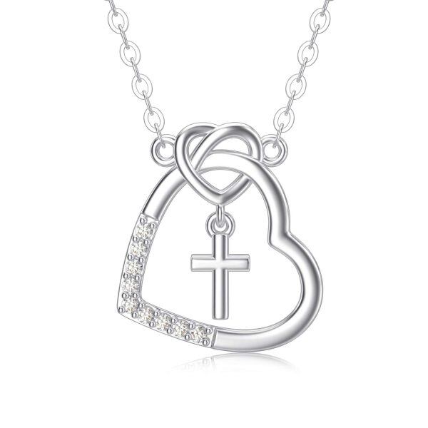 Sterling Silver Heart Cross Necklace-0