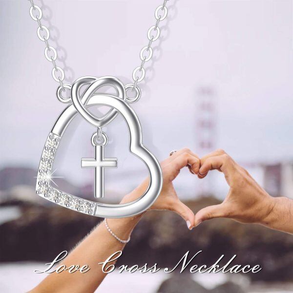 Sterling Silver Heart Cross Necklace-2