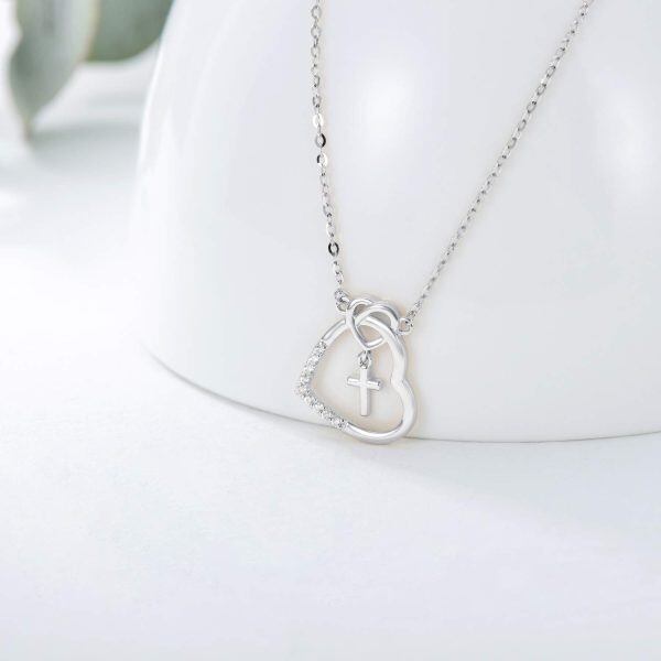 Sterling Silver Heart Cross Necklace-3