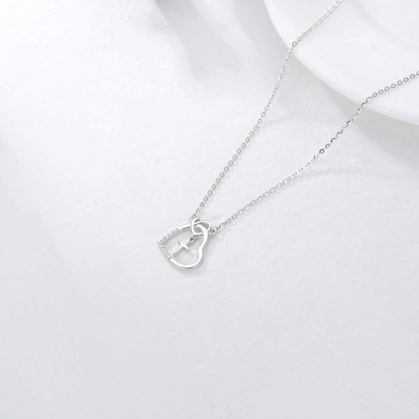 Sterling Silver Heart Cross Necklace-4