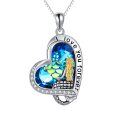 wholesale 925 Sterling Silver Heart-Shaped Mermaid Scale Pendant with Blue Crystal and Gold Hair - I Love You Forever Message Necklace for Women Girls Gifts-0-0