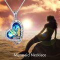 wholesale 925 Sterling Silver Heart-Shaped Mermaid Scale Pendant with Blue Crystal and Gold Hair - I Love You Forever Message Necklace for Women Girls Gifts-0-1