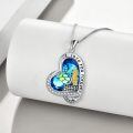 wholesale 925 Sterling Silver Heart-Shaped Mermaid Scale Pendant with Blue Crystal and Gold Hair - I Love You Forever Message Necklace for Women Girls Gifts-0-3