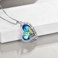 wholesale 925 Sterling Silver Heart-Shaped Mermaid Scale Pendant with Blue Crystal and Gold Hair - I Love You Forever Message Necklace for Women Girls Gifts-0-4