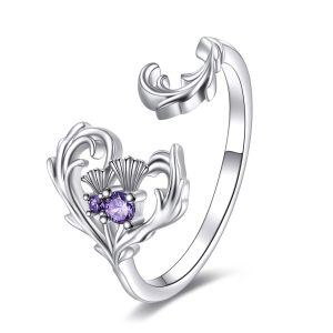 Sterling Silver Purplr Flower Ring -0