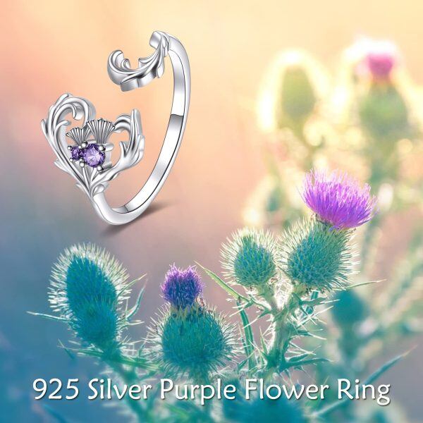 Sterling Silver Purplr Flower Ring -3