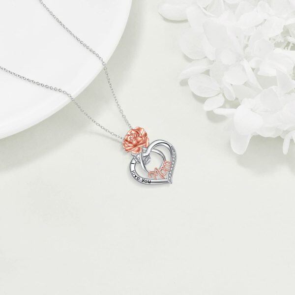 Sterling Silver Mom Rose Heart Necklace-4