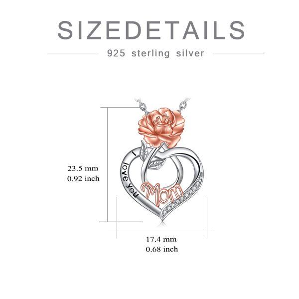 Sterling Silver Mom Rose Heart Necklace-5