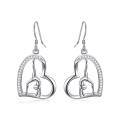 wholesale Silver Heart-Shaped Gymnastic Dangle Earrings with Crystals and 925 Sterling Silver Hooks-0-6