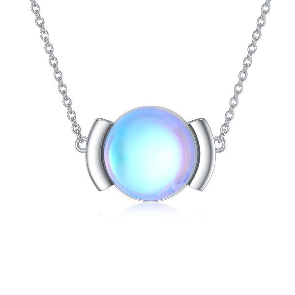 Sterling Silver Round Moonstone Necklace-0