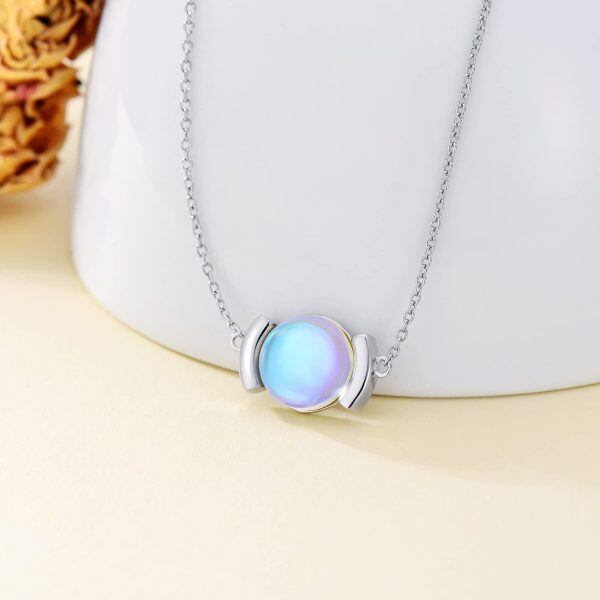 Sterling Silver Round Moonstone Necklace-3