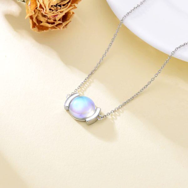 Sterling Silver Round Moonstone Necklace-4