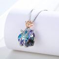 wholesale 925 Sterling Silver Blue & Purple Crystal Heart Pendant with Rose Flower Charm Necklace Gift for Women-0-3