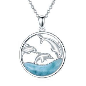 Sterling Silver Natural Larimar Dolphin Necklace-0