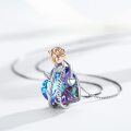 wholesale 925 Sterling Silver Blue & Purple Crystal Heart Pendant with Rose Flower Charm Necklace Gift for Women-0-4