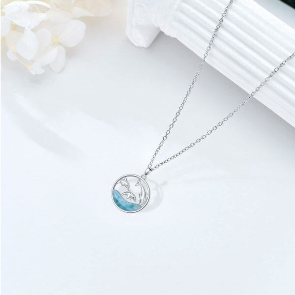 Sterling Silver Natural Larimar Dolphin Necklace-2