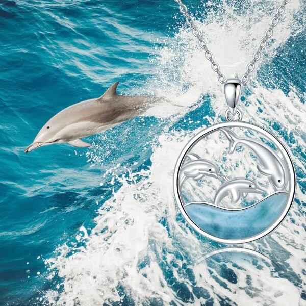 Sterling Silver Natural Larimar Dolphin Necklace-4