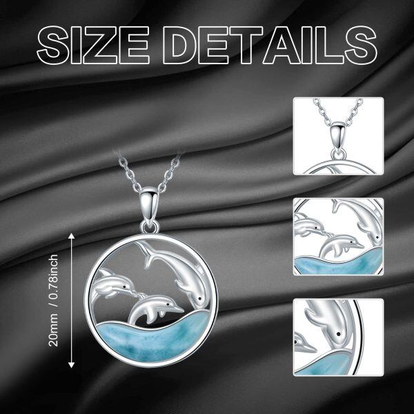 Sterling Silver Natural Larimar Dolphin Necklace-5