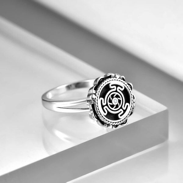 Sterling Silver Anxiety Wheel of Hecate Rings -4