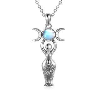 Sterling Silver Lunar Goddess Pendant Necklace-0