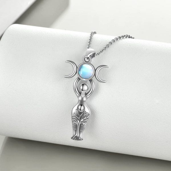 Sterling Silver Lunar Goddess Pendant Necklace-3