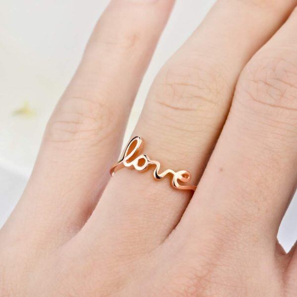 Sterling Silver Simple Love Script Ring -1