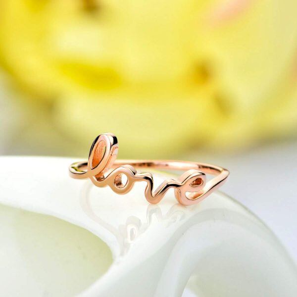 Sterling Silver Simple Love Script Ring -5