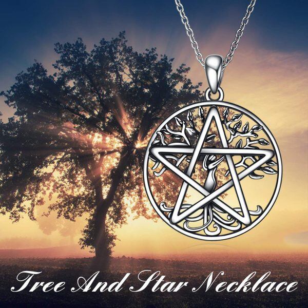 Sterling Silver Tree And Star Pendant Necklace-4