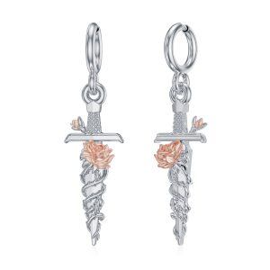 Sterling Silver Rose Sword Earrings-0