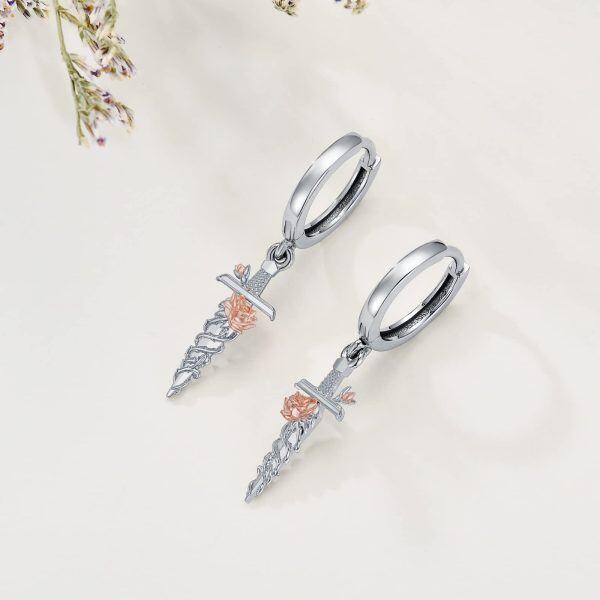 Sterling Silver Rose Sword Earrings-1