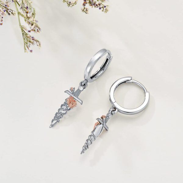 Sterling Silver Rose Sword Earrings-2