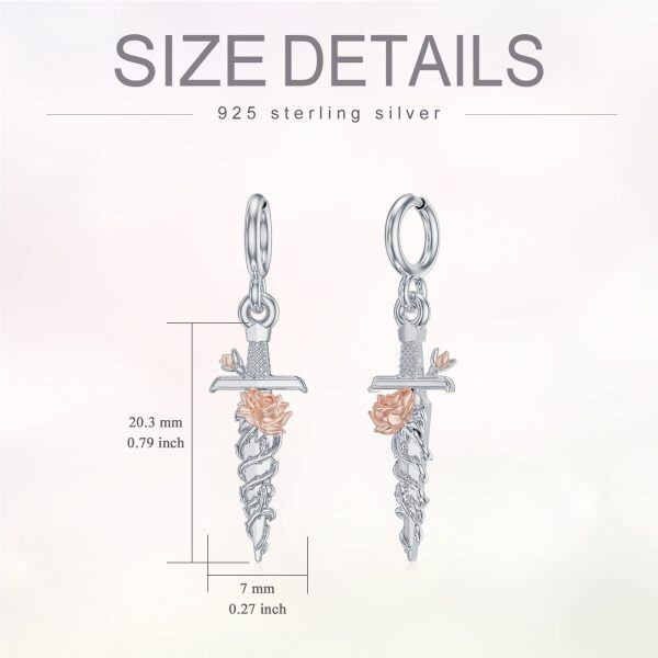 Sterling Silver Rose Sword Earrings-3