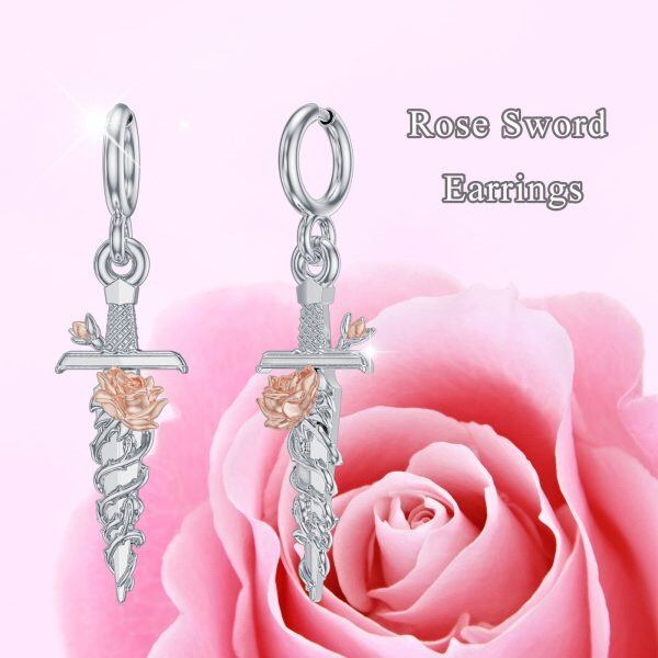 Sterling Silver Rose Sword Earrings-4