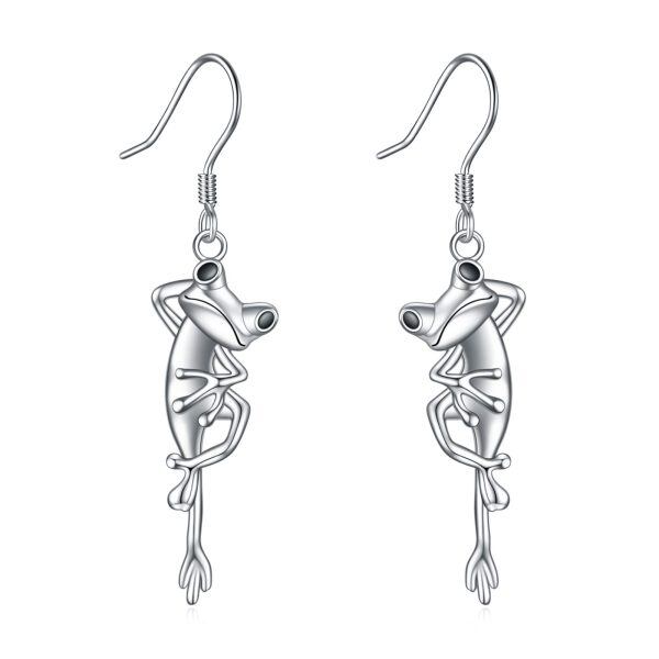 Sterling Silver Frog Drop Dangle Earrings-0