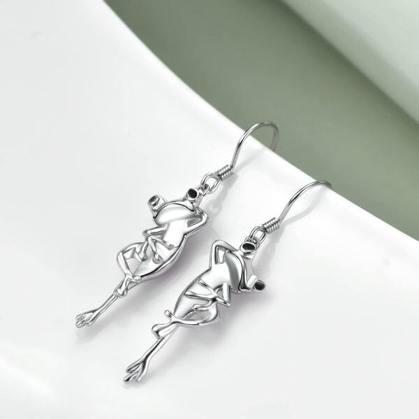 Sterling Silver Frog Drop Dangle Earrings-1