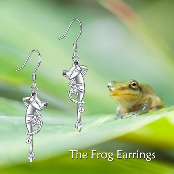 Sterling Silver Frog Drop Dangle Earrings-2