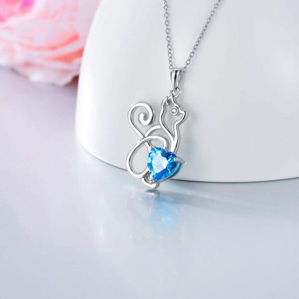 Sterling Silver Cat Love Heart Pendant Necklace -2