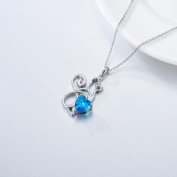 Sterling Silver Cat Love Heart Pendant Necklace -3