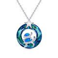 wholesale 925 Sterling Silver Blue Opal Mother & Child Turtle Crystal Moon Star Pendant Necklace-0-0
