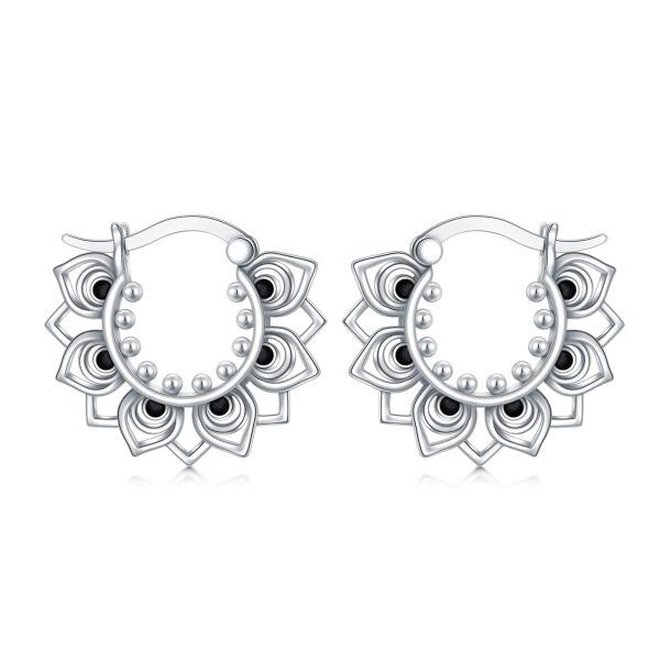 Sterling Silver Lotus Hoop Earrings -0