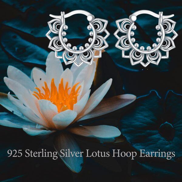 Sterling Silver Lotus Hoop Earrings -3