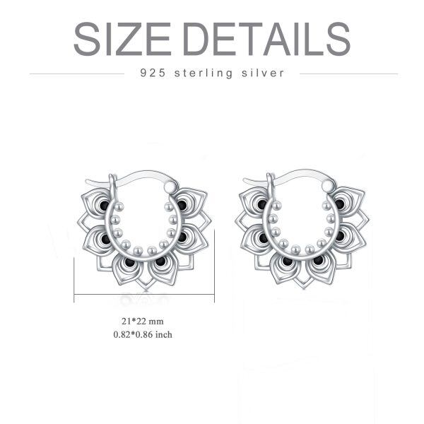 Sterling Silver Lotus Hoop Earrings -4