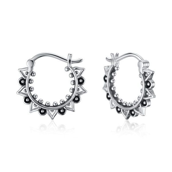 Sterling Silver Lotus Hoop Earrings -5