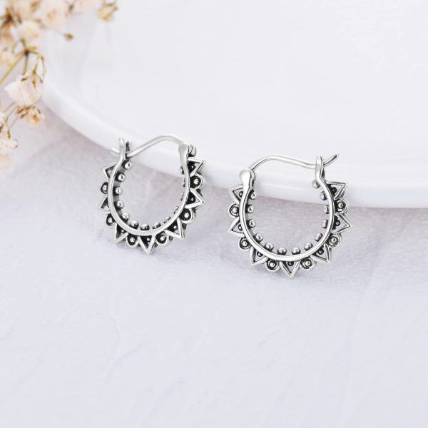 Sterling Silver Lotus Hoop Earrings -7