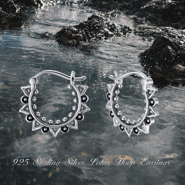 Sterling Silver Lotus Hoop Earrings -8