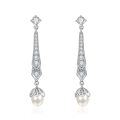 wholesale 925 Sterling Silver with Pearls and Cubic Zirconia Dangle Earrings for Women-0-0