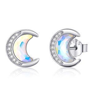 Sterling Silver Crystal Moon Earrings-0