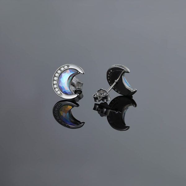 Sterling Silver Crystal Moon Earrings-1