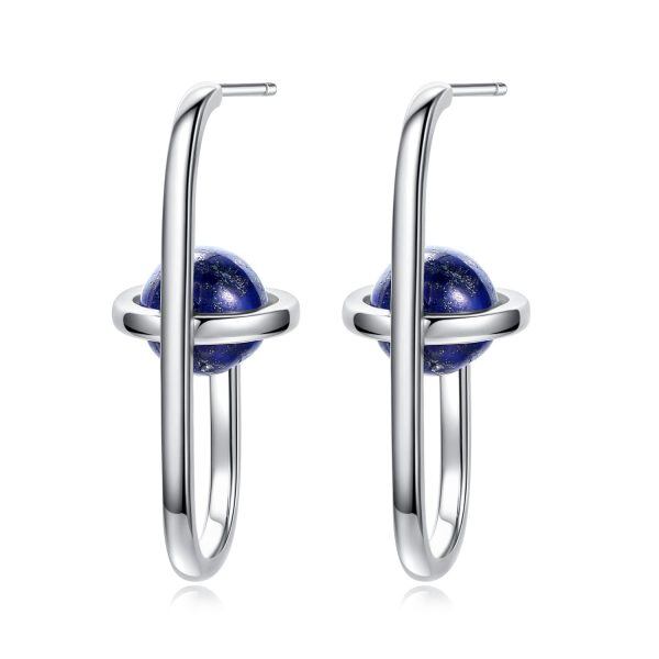 Sterling Silver Enamel Earth Planet Drop Dangle Earrings-0