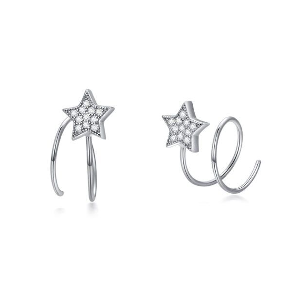 Sterling Silver Shiny Star Shape Earrings-0